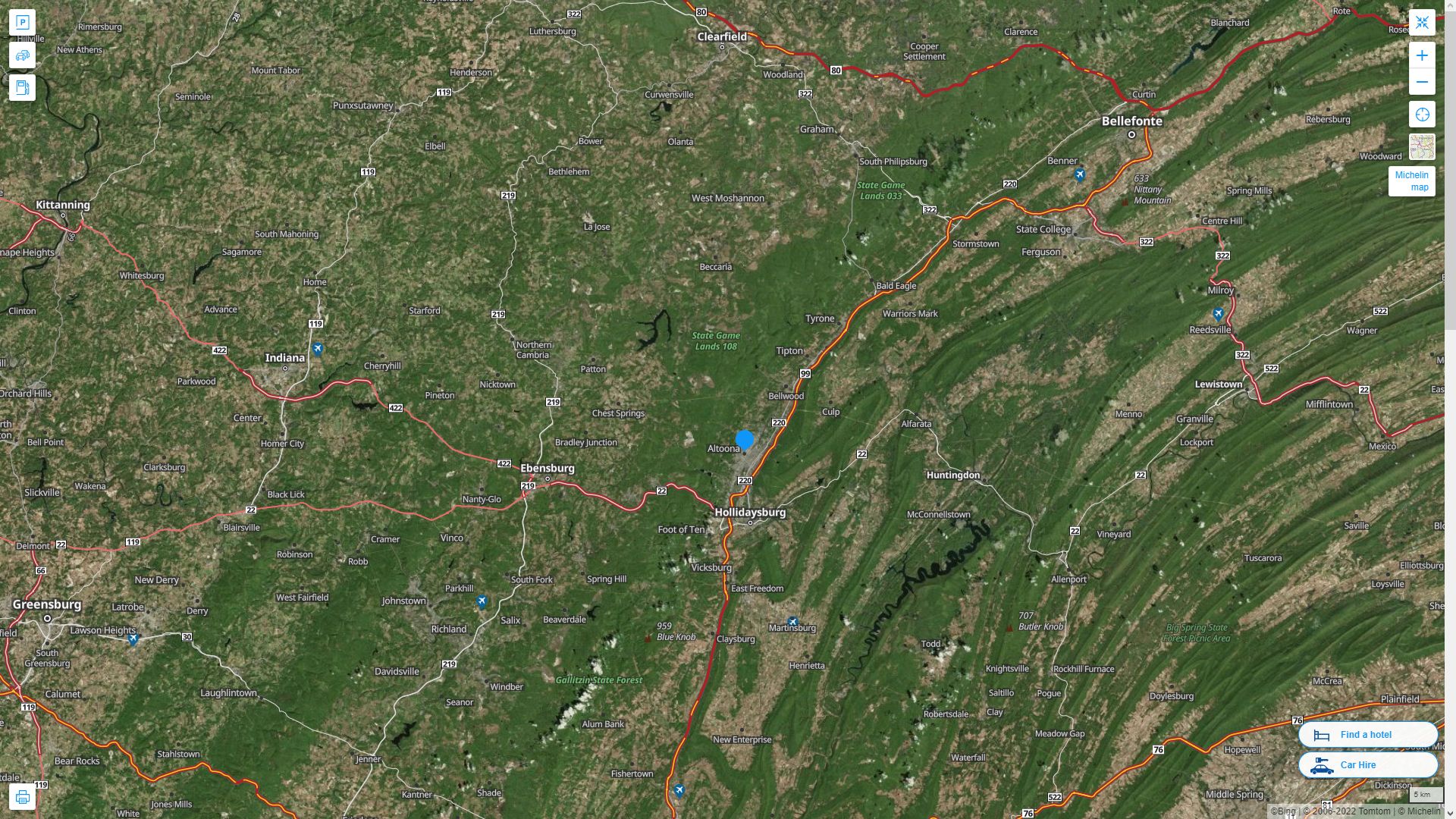Altoona Pennsylvania Highway and Road Map with Satellite View